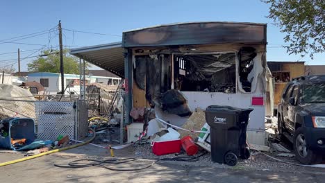 Scorched-trailer-after-fire-devastates-property