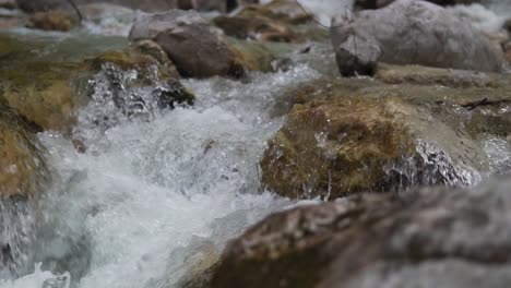 Slow-Motion-View-of-Small-Stream-With-Running-Water---Boom-Shot