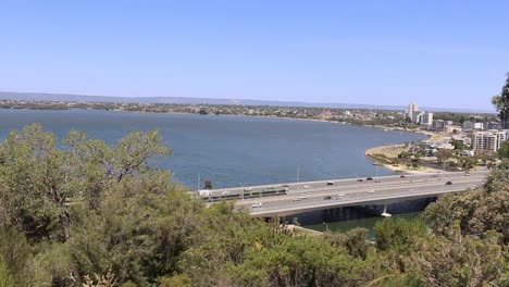 Perth-Australia,-Mandurah-Train-Heading-South-Over-The-Narrows-Bridge