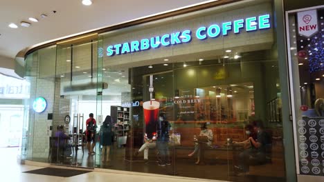 In-front-of-Starbucks-coffee-shop-at-Central-Rama-9-department-store-during-the-Covid-19-situation-in-Thailand