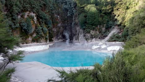 Waimangu-Volcanic-Rift-Valley-vivid-coloured-inferno-crater-lake-with-surrounding-fauna-in-Rotorua,-New-Zealand-Aotearoa