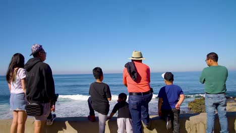 Tourists-viewing-and-pointing-at-beach-with-slow-motion-point