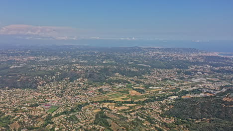 Tanneron-France-Aerial-v20-panoramic-high-angle-circular-pan-shot-capturing-beautiful-natural-landforms-in-cannes,-mandelieu-la-napoule,-pegomas-and-grasse-communes---July-2021