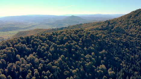 Bosques-De-Matorrales-En-Las-Montañas-Con-El-Lago-Volcánico-De-Saint-Ann-En-Transilvania,-Rumania