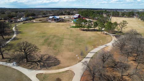 Aerial-video-of-Splash-Pad-in-Double-Tree-Ranch-Park-in-Highland-Village-Texas