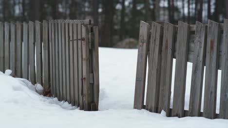 Old-wooden-gate-in-a-snowy-environment