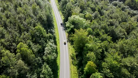 Aerial-view-of-country-asphalt-road-in-forest