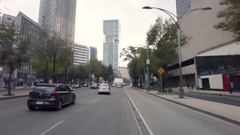 Traffic-on-the-streets-of-Mexico's-City-downtown-shot-from-a-car-perspective