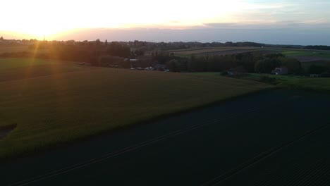 Luftaufnahme-Des-Sonnenuntergangs-über-Einem-Im-Maisfeld-Ausgeschnittenen-Pfeil