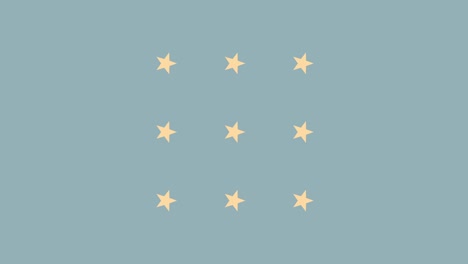 Estrellas-Amarillas-Sobre-Fondo-Azul-Claro-Que-Se-Alinean-En-Forma-Cuadrada,-Ilustración-Animación-2d