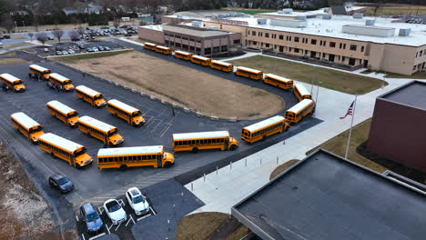 School-bus-line-up-and-wait-for-children-and-students