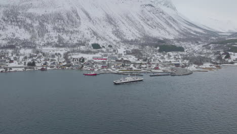 Aerial-view-of-Kafjord-town-in-Troms-og-Finnmark-County,-Norway