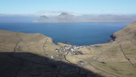 Aerial-view-of-a-small-town-at-Feroe-Islands