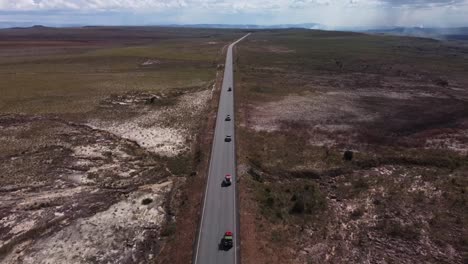 Aerial-shot-of-the-Troncal-10-highway,-which-crosses-the-entire-Gran-Sabana-in-Venezuela