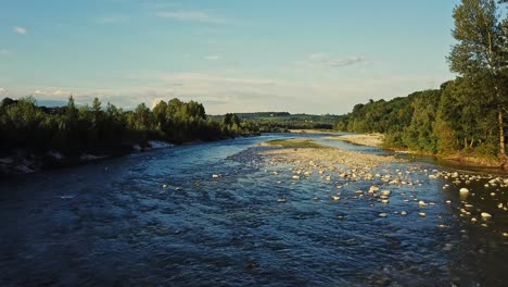 Aerial-drone-view-by-the-river-Piave-in-Italy,-quiet-peace-of-mind