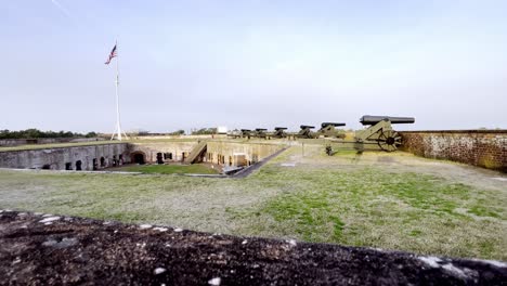 wide-shot-of-fort-and-flag-at-fort-macon-state-park-near-beaufort-nc,-north-carolina
