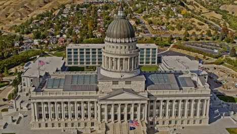 Salt-Lake-City-Utah-Aerial-v4-spectacular-pull-out-shot-away-from-historic-significance-state-capitol-building,-capturing-hillside-residential-houses---Shot-with-Inspire-2,-X7-camera---October-2021