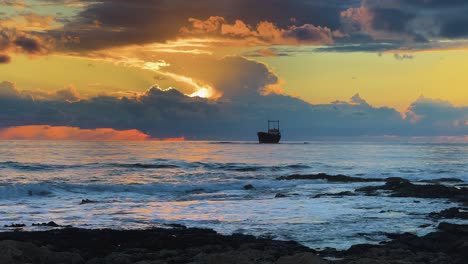 Demetrios-II-Shipwreck-at-Sunset-in-Paphos,-Cyprus