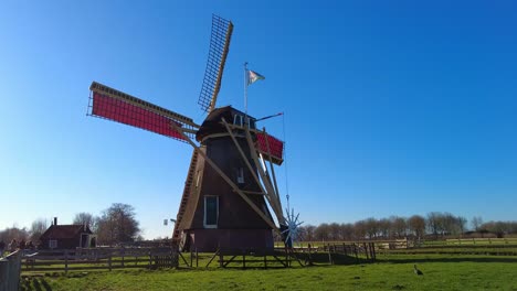 Traditionelle-Drehende-Windmühle-Im-Ferienpark-Molenwaard