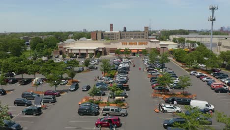 The-Home-Depot-Parking-Lot-on-Busy-Holiday-Day-Weekend---Establishing-Aerial-Shot