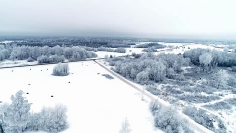 Arctic-type-wintry-snowfall-frost-chills-aerial