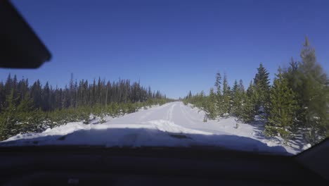 Driving-on-a-snowy-road-in-the-middle-of-nowehere