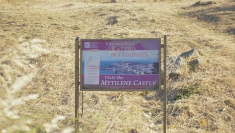 Mytilene-castle-sign-on-Lesvos,-Greece-North-Aegean