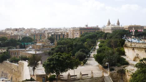 Panoramic-static-view-of-Valletta-cityscape-downtown-on-windy-day
