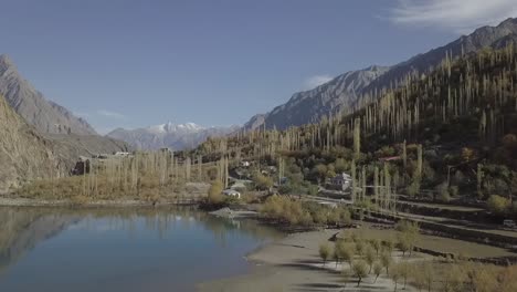 A-water-body-surrounded-by-mountains-is-being-videoed-with-a-camera