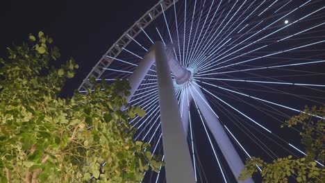 Ain-Dubai,-World's-Highest-Observation-Wheel-at-Night,-Bluewaters-Island,-Low-Angle-View