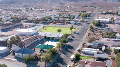 Aerial-panorama-of-Beatty,-a-small-town-in-the-border-between-Nevada-and-California