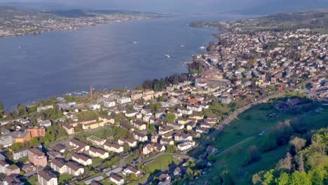 Time-lapse-over-Horgen-on-Lake-Zurich-in-Switzerland-from-the-air
