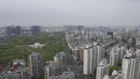 Static-aerial-footage-of-shanghai-daning-park-with-empty-streets-during-the-covid-lockdown-in-2022