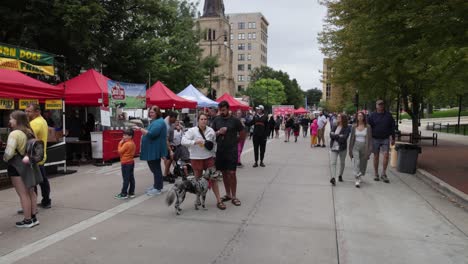 People-walking-at-Taste-of-Madison-event-in-Madison,-Wisconsin-with-gimbal-video-walking-forward