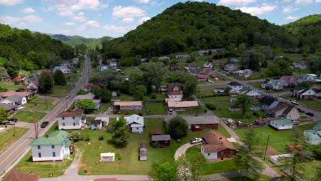 aerial-neighborhood-in-saltville-virginia,-homes,-community,housing,-middle-america,-working-class-homes