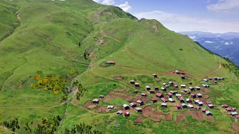 Aerial-View-Of-Highland-Village-On-Slope-Of-Plateau-In-Georgian-Province-Adjara