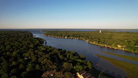 Aerial-footage-of-Cedar-Creek-Lake-in-Texas-on-the-east-side-of-lake