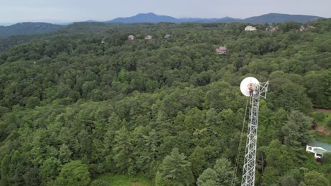 aerial-fly-by-communications-tower-in-sampson-nc,-north-carolina