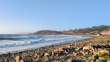 Pacifica-state-beach-Ocean-Waves-hitting-surrounded-by-mountains