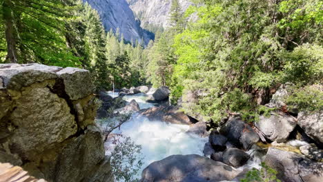 A-beautiful-scene-of-a-large-waterfall-on-a-trail-in-Yosemite-National-Park
