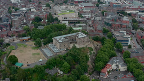 Establishing-overhead-drone-shot-of-Nottingham-Castle