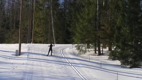 Aufnahme-Eines-Skifahrens-Bis-Zu-Einem-Verschneiten-Hügel