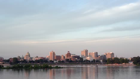 Harrisburg,-Pennsylvania---July-4,-2022:-A-view-of-the-Harrisburg-city-skyline-from-across-the-Susquehanne-River-in-the-evening-light