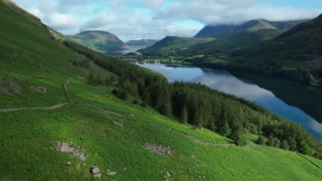 Aerial-view-of-Buttermere-Lake,-Lake-District,-Cumbria,-UK
