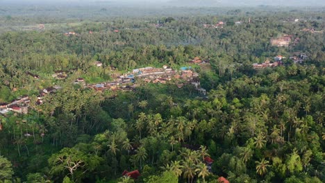 wide-panoramic-view-of-tegallalang-rice-terrace-at-sunrise-in-the-jungle-of-Ubud-Bali,-aerial
