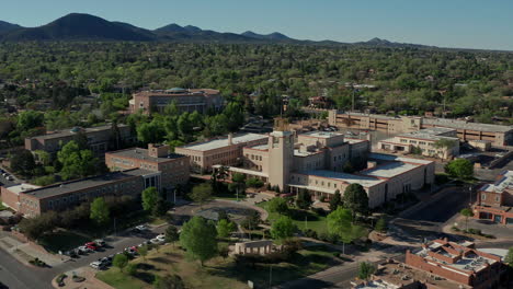 Aerial-overhead-New-Mexico-state-capital-and-administrative-buildings
