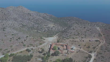 Aerial-view-of-Gouverneto-monastery-in-Crete,-Greece