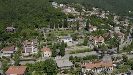 Drone-Towards-The-American-Gardens-In-The-City-Of-Opatija-Near-Lovran-Coastal-Town-In-Croatia