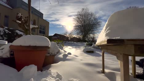 Garden-Covered-In-Snow-On-A-Sunny-Day-In-Wintertime