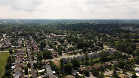 Aerial-flyover-rural-suburban-Neighborhood-in-Welland,Ontario-in-Canada-during-sunlight